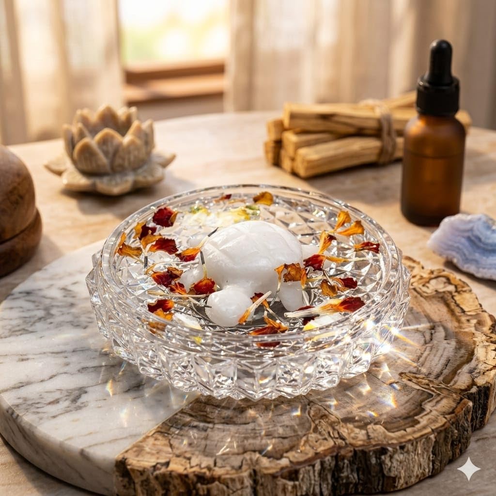 SAUDEEP INDIA Vastu Feng Shui White Marble Tortoise with Lead-Free Crystal Plate for Good Luck, Career Growth & Wealth – Decorative Turtle Figurine for Home, Office & Gifting (12cm Crystal Plate)