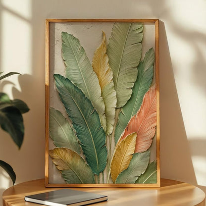 Tropical Leaf Wall Painting with Frame Set of 1 | Premium Textured Green Botanical Leaves Artwork, Luxury Nature Wall Decor for Living Room, Bedroom, Office and Home Decoration (Art-8,10x13inch)