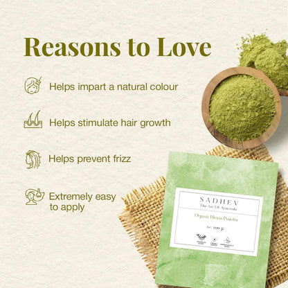 SADHEV Ayurvedic Organic Henna Powder | 100% Pure Farm-Grown Mehendi | Covers Greys, Conditions & Strengthens Hair | Adds Natural Shine & Volume | Vegan, Chemical & Ammonia Free | For Men & Women | 100gm