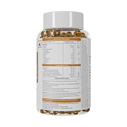 Neuherbs Deep Sea Cod Liver Oil Omega 3 Supplement With Vitamin A, D3 & E | Supports Heart, Brain, Bone & Skin Health | Fish Oil for Men & Women | No Fishy Burps With Lemon Flavour - 100 Softgels