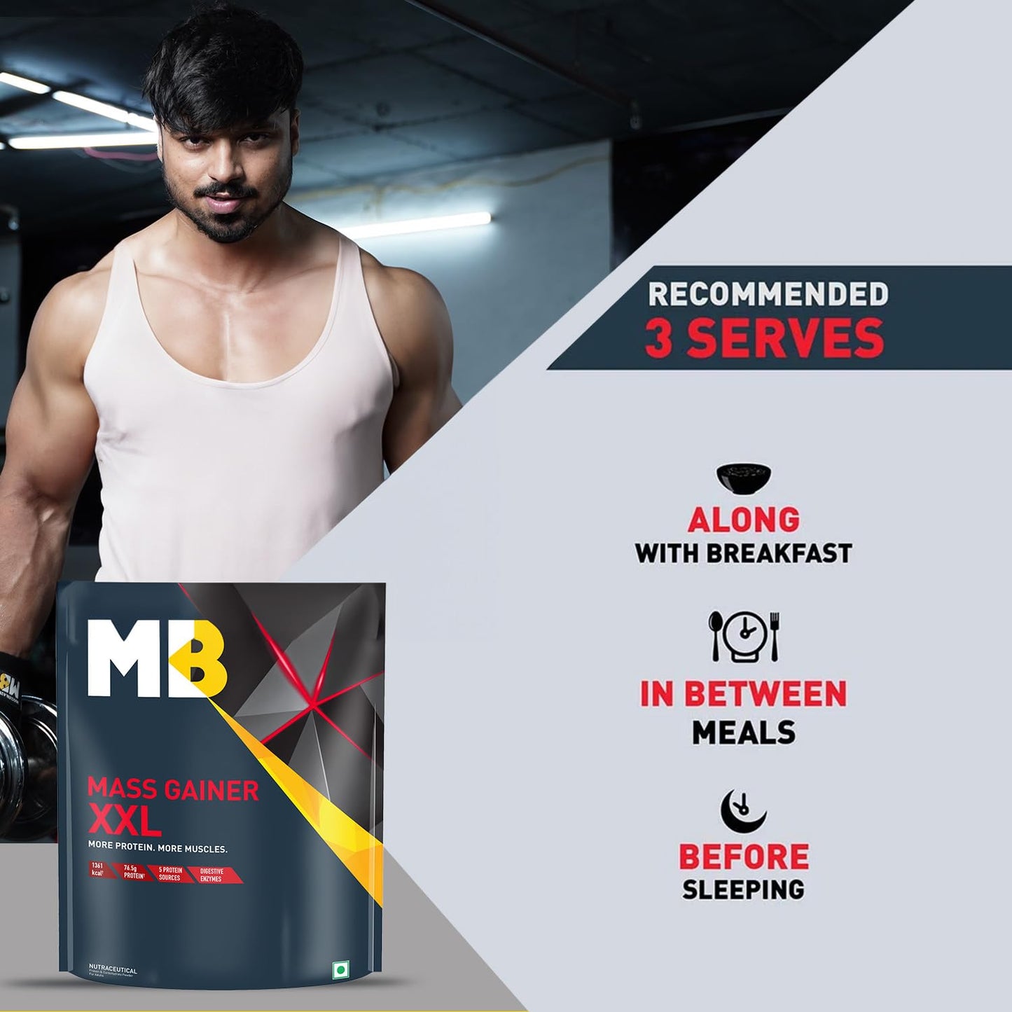 MuscleBlaze Mass Gainer XXL (Chocolate, 1kg / 2.2lbs, 10 Servings) | With Complex Carbs, High Protein & Digestive Enzymes