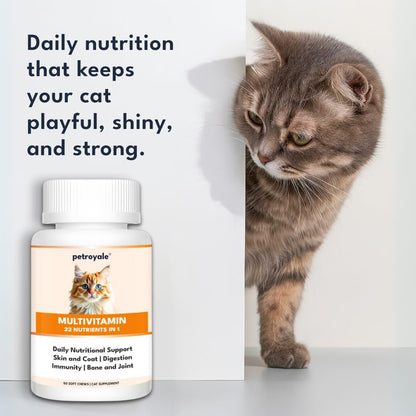 Petroyale Multivitamin Chews for Cats - Cat Multivitamin Tablets - Cat Health Supplement - Daily Supplements for Cats - for Growth, Energy, Strength, Fur & Immunity - 50 chew