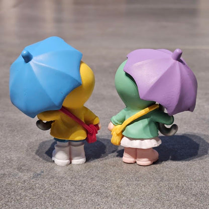 Cute Miniature Figurines Set Decorative Couple for Home Garden Decor Garden Miniature Cake Topper, Umbrella Couple