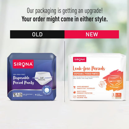 Sirona Disposable Period Panty for Girls & Women | L-XL | Pack of 5 | 360° Coverage for Stress Free Periods | Leakage Protection for Heavy Flow | Rash Free | Super Absorbent with Comfortable Fit