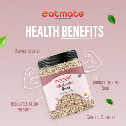 Eatmate Natural Muskmelon Seeds | Kharbooj Magaj | Kharbhuja Beej for Eating | High in Protein, Potassium, Magnesium & Iron | Good for Immunity Booster| Healthy Snack, Topping and Cooking Use (250gm)