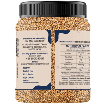 Eatmate Roasted Sesame Seeds 100g | Calcium & Fiber Rich Safed Til | Nutty Crunchy Vegetarian Seeds for Eating, Cooking, Baking, Laddoo, Chikki & Tadka | Healthy Snack Ingredient (100g)