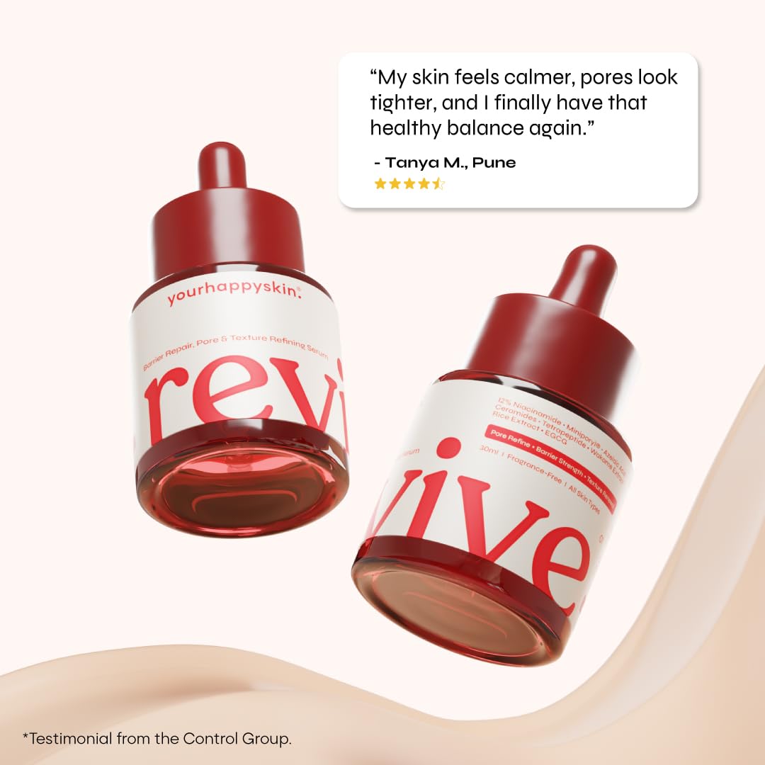 Revive Face Serum | 12% Niacinamide, Azelaic Acid & Ceramides | Refine Pore, Clear & Smooth Skin Tone | For Oily, Sensitive & Dry Skin | Men & Women | Clinically Patented Actives | 30 Ml