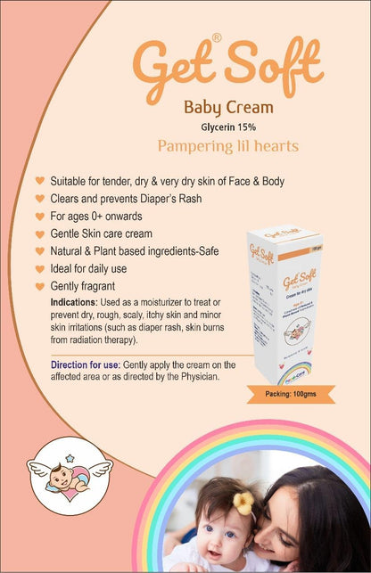 Get Soft Baby Cream – 100g | 15% Glycerin Pediatric Moisturizer for Dry & Sensitive Skin | Prevents Diaper Rash | Natural & Plant-Based | Gentle Daily Skincare for Babies By Paed-Care