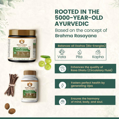 Zephivo Maharishi Ayurveda Amrit Kalash Immunity Booster | Super Rasayana | Helps Immunity, Daily Wellnes Stress & Anxiety | Improves Heart Health (Ambrosia 60 Tablets & Nectar Paste 600 grams Combo Pack)
