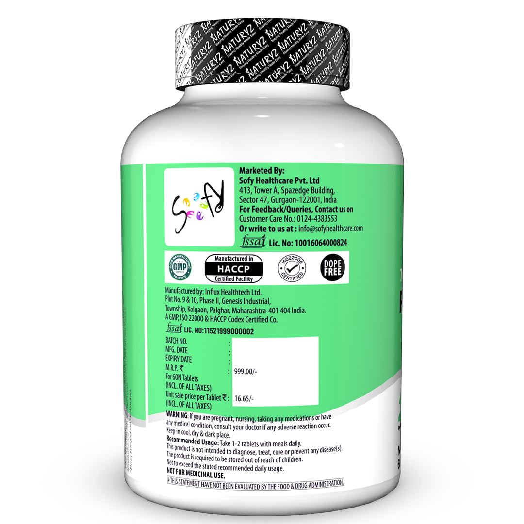 Supplement bottle with green label and white body on a white background