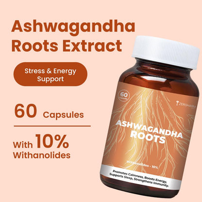 ZEROHARM Nano Ashwagandha Root Capsules with 10% Withanolides | Pure Root Extract | Supports Stress Relief, Deep Sleep & Natural Focus, Strength, Clarity | Adaptogenic for Men & Women | 60 Capsules