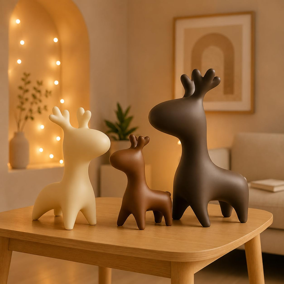 Home Décor Elk Family Matte Finish Ceramic Figurines - (Set of 3, Matte Brown)
