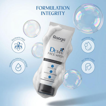 Raaga Professional De-Tan Face Care Combo | Face Wash 100ml + De-Tan Pack 72g | Kojic Acid, Milk, Lactic Acid & Arbutin | Tan Removal & Instant Brightening Kit | For All Skin Types