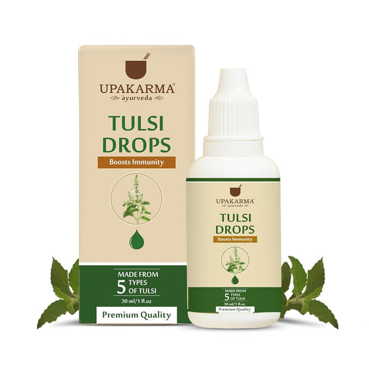 UPAKARMA Tulsi Drops | 5 Tulsi Types Extract Based | Natural Immunity Boosting, Cough and Cold Relief - 30ml (Pack of 2)
