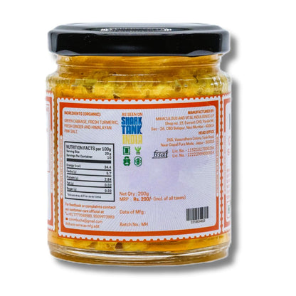 MAVI's Golden Sauerkraut| Spicy, Organic & Natural Cabbage & Fresh Turmeric | Gut friendly | Vegan | No Preservatives | No Artificial Flavour or Colour | 200g (Pack of 1)