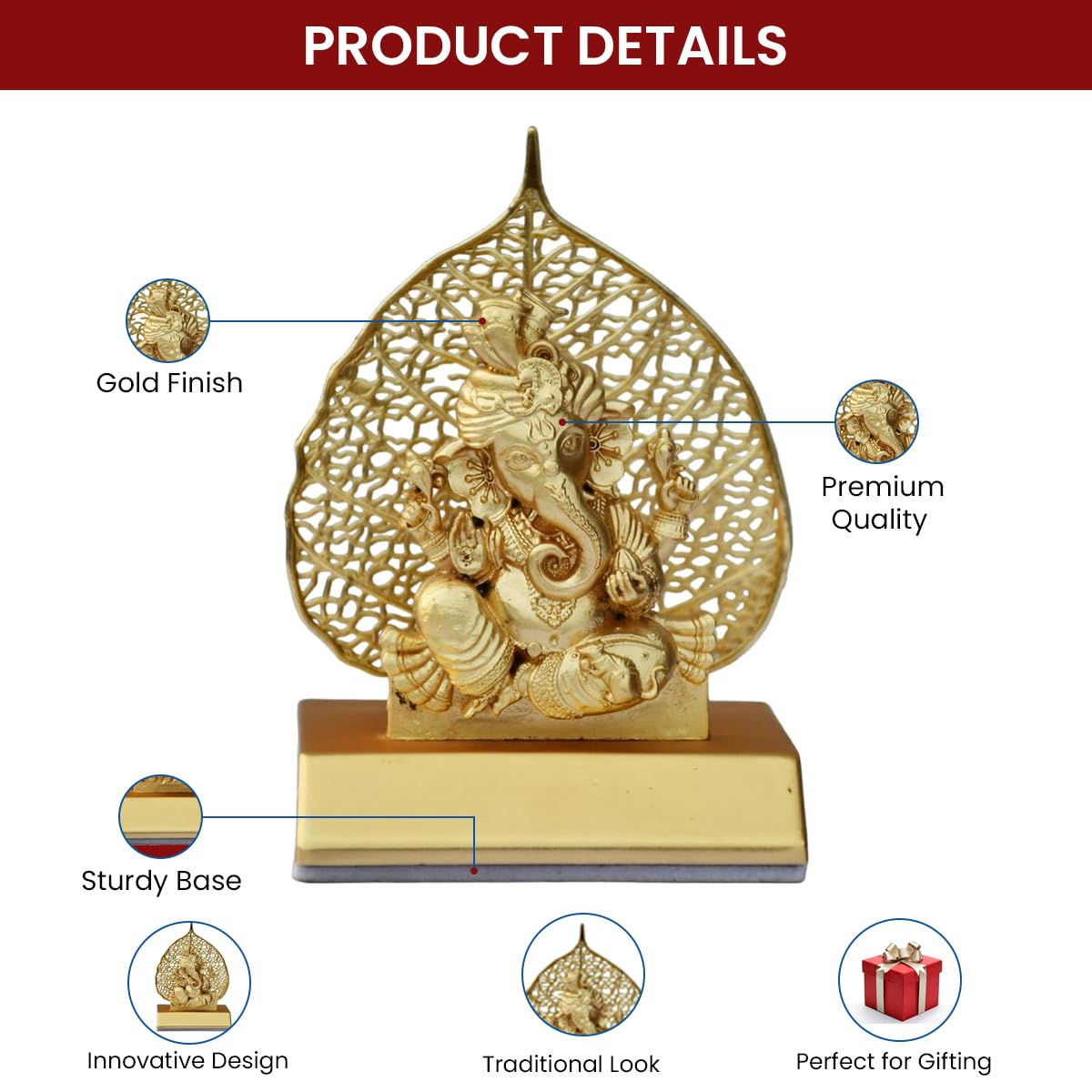 Metal Ganesha Idol for Car Dashboard Home Decor Golden Ganesh Ji Statue Showpiece Diwali New Year Gift for Corporate Client, Friends, Employees Spiritual Good Luck Gift