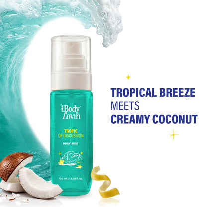 Plum BodyLovin’ Tropic Of Discussion Body Mist | Tropical Breeze Meets Creamy Coconut | Long-Lasting | Fresh Tropical Fragrance | With Notes Of Ozonic, Coconut & Gardenia |100 ml