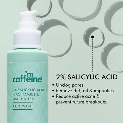Caffeine skincare product with salicylic acid on a light green background