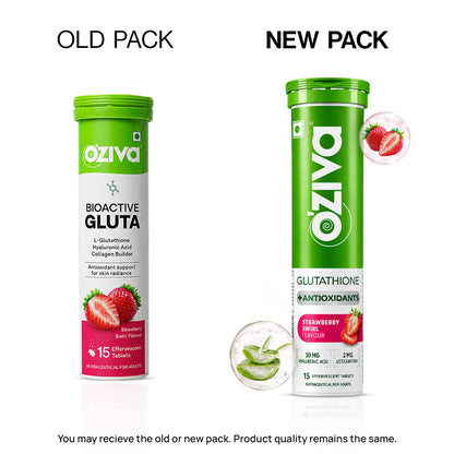 OZiva Bioactive Glutathione Tablets, Skin Glow, Strawberry Swirl 15 Tabs Effervescent Tablets | L-Glutathione| Hyaluronic Acid | Lycopene| Vitamin C For Skin Glow & Anti-Pigmentation