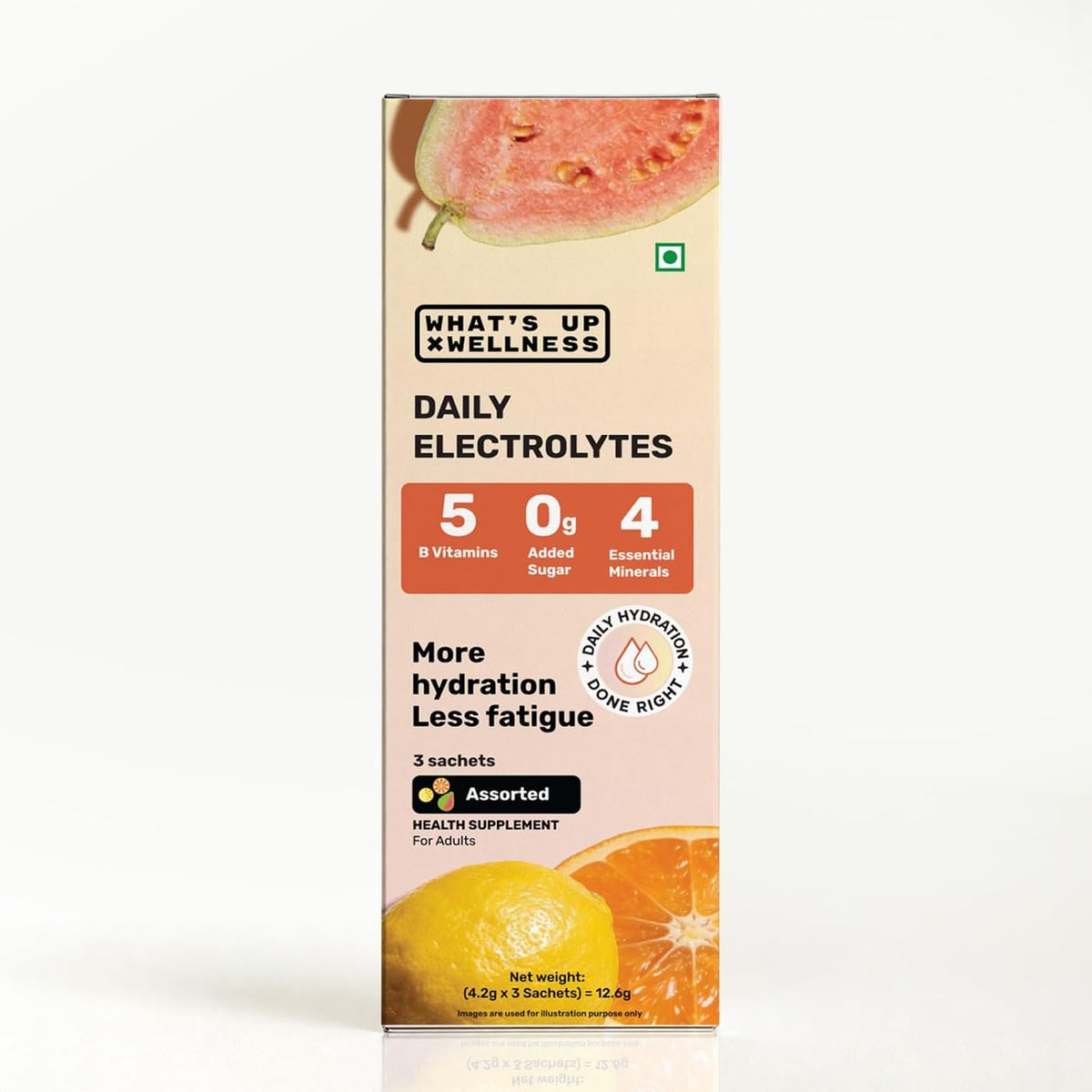 What's Up Wellness Daily Electrolytes Powder - Assorted Flavour Pack | Zero Added Sugar | Instant Hydration - Sodium, Potassium, Magnesium & Zinc | Vegan - 3 Sachets