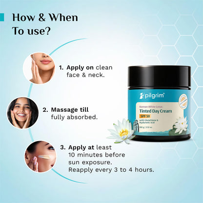 PILGRIM Korean White Lotus Face Cream with SPF 50 | White Lotus Day cream for women daily use | Face cream for dry skin, sensitive skin & oily skin | For Women and Men | 100g