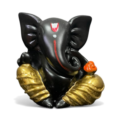 Lord Ganesha Idol for Car Dashboard | Composite Marble Ganesh | Available in White, Golden & Black | Small Sitting Ganpati Murti