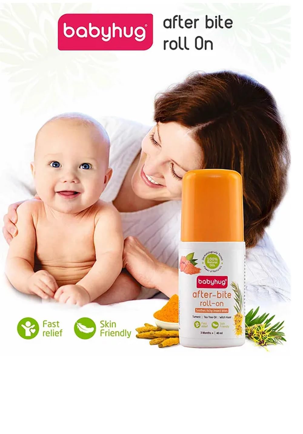 Babyhug After-Bite Roll-On with Turmeric, Tea Tree Oil, Witch Hazel, 40 ml | Alcohol Free | Mineral Oil Free | No Harmful Toxins