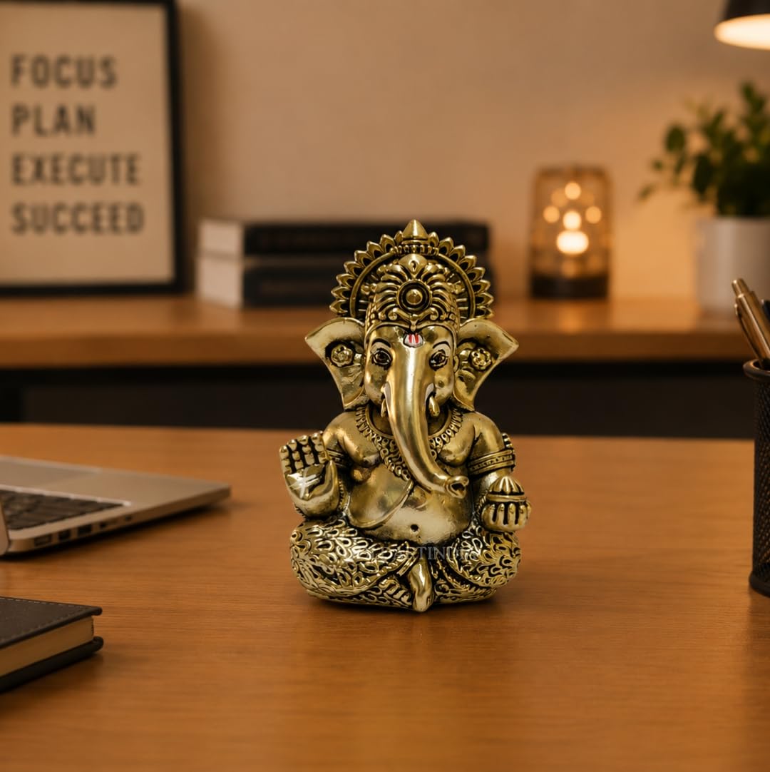 Gold Art India Lord Ganesha Idol with Premium Velvet Gift Box | Decorative Ganpati Murti for Home Temple, Office Desk, Car Dashboard & Spiritual Gifting