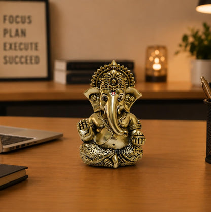 Gold Art India Lord Ganesha Idol with Premium Velvet Gift Box | Decorative Ganpati Murti for Home Temple, Office Desk, Car Dashboard & Spiritual Gifting