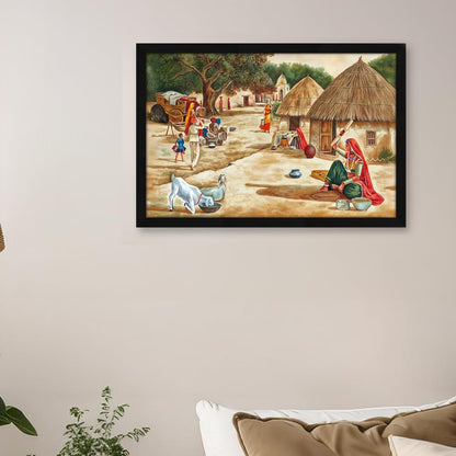 Village Scenery Painting Vastu Wall Art, For Living Room Bedroom, Multicolor, Nature, 18.0 X 12.0 inches, Set of 1