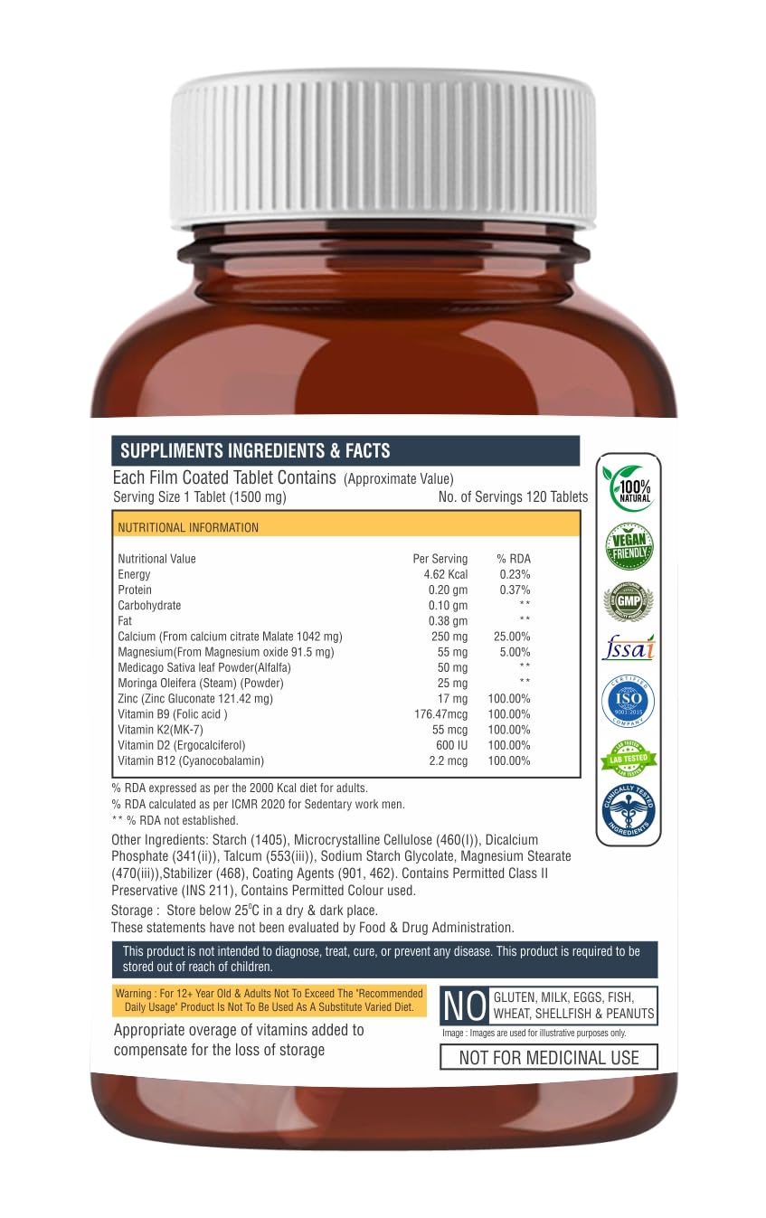 Supplement bottle with label showing ingredients and facts on a white background
