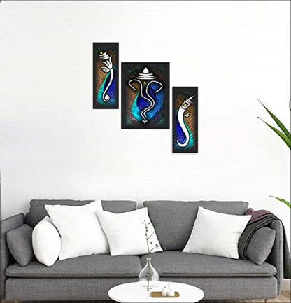 Ganesha UV Textured Home Decorative Self Adhesive Religious Painting Set of 3 (Multicolour, 12 Inch X 18 Inch, SANFJM1010)