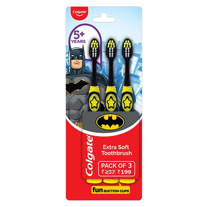 Colgate Kids Batman Manual Toothbrush(Pack of 3,Multicolor) & Colgate Batman Anticavity Toothpaste For Kids - 80g (Bubble Fruit Flavour)