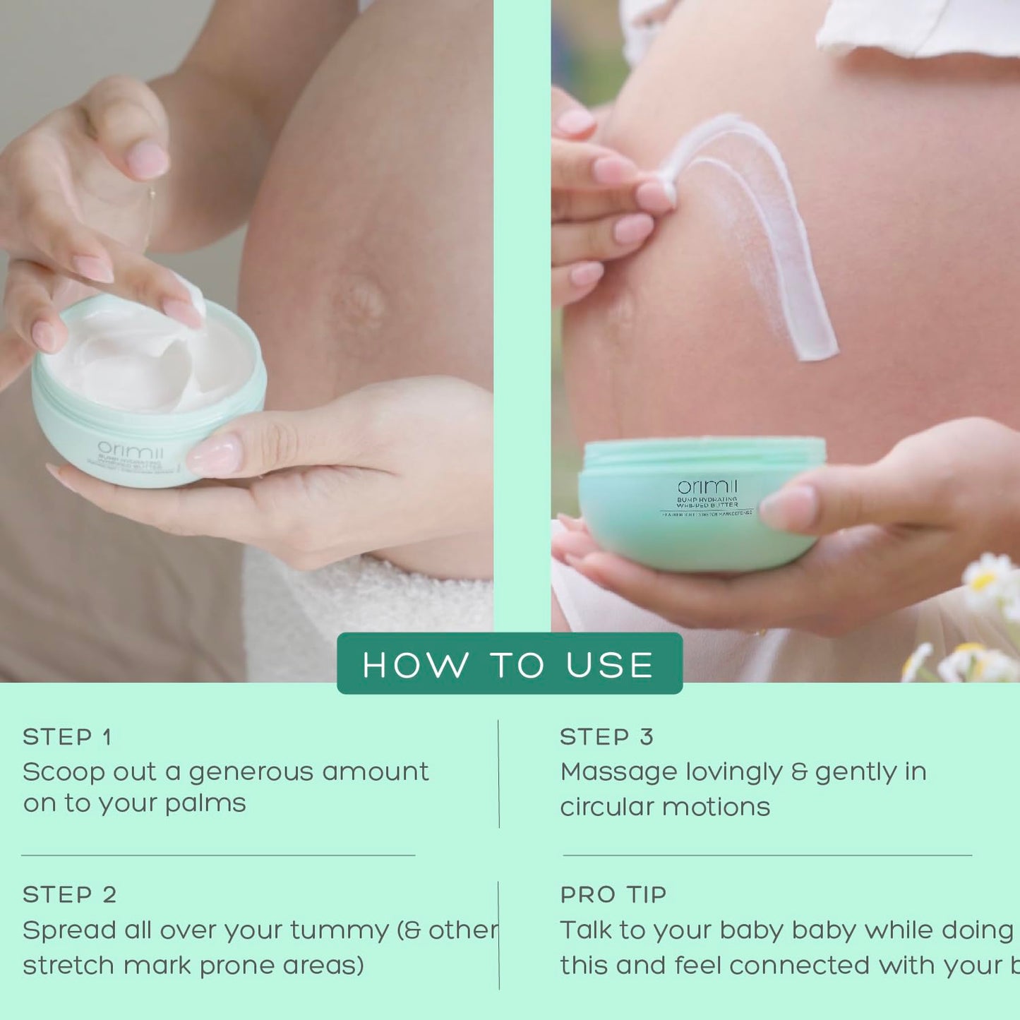 Orimii Bump Hydrating Stretch Marks Removal Body Butter For Women | Whipped Body Cream For Pregnancy | Enriched With Cocoa & Shea Butter | Lightweight, Non Sticky, Breastfeeding Safe (100gm)