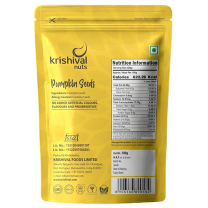 Krishival Pumpkin Seeds 180g, Healthy Raw Seeds, High Protein & Zinc, Diet Snack for Immunity & Weight Loss, Natural Superfood Seeds