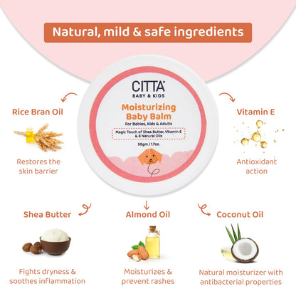 CITTA Baby Face & Body Balm – 50g | With Shea Butter, Vitamin E & 8 Natural Oils | For Dry & Sensitive Skin | Gentle Moisturizer for Babies, Kids & Adults | Non-Greasy, Non-Sticky Formula