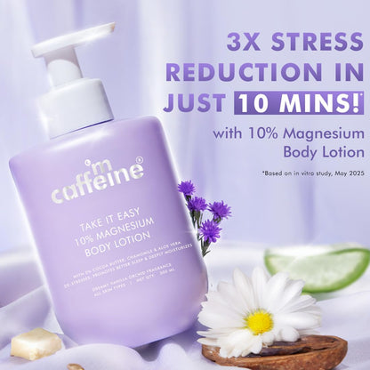 Cuff'ime Magnesium Body Lotion bottle with promotional text on a light purple background