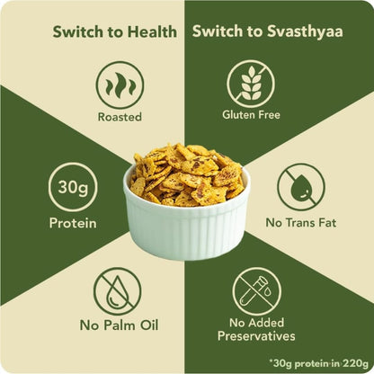 Svasthyaa Roasted Chana Jor Garam Healthy Indian Snack for Kids & Adults | Crispy Channa Namkeen | High Protein, Gluten Free | Vegan Jain Snack with Sea Salt & Hing | No Palm Oil, No Added Sugar | Travel & Office Snack | 220g - Pack of 1