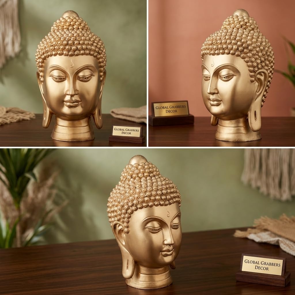 New face Head Buddha Statue showpiece Idol Home Decor Items for Living Room and Gifts (Golden 1)
