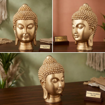 New face Head Buddha Statue showpiece Idol Home Decor Items for Living Room and Gifts (Golden 1)