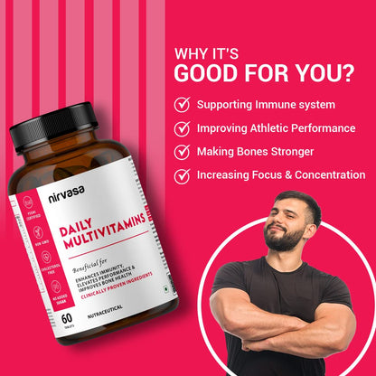Nirvasa Daily Multivitamin Tablets for Men & Women | Enhances Immunity & Energy | Vitamin Tablets to Promote Healthy Bones, Joints & Muscles - 60 Tablets