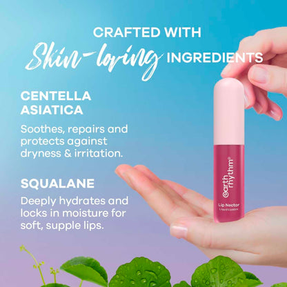 Earth Rhythm Lip Nectar Matte Liquid Lipstick, Weightless, Never Drying, No Mineral Oil 5g - Rose