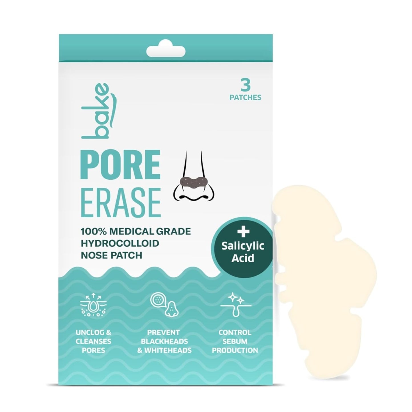 BAKE 2% Salicylic Acid Nose Strips for Pore Cleansing & Blackheads Removal | Hydrocolloid Nose Strips for Control Sebum Production