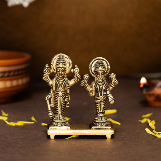 100% Pure Brass Vishnu Laxmi Murti for Puja (Size: 8.4 cm) | Laxmi Narayan Murti for Office Desk | Lakshmi Narayan Idol for Gift | Lakshmi Vishnu Idol for Home Decor