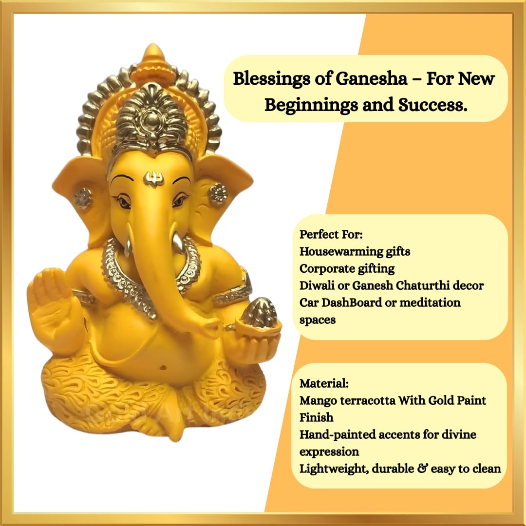 Gold Art India Mango Terracotta Finish Ganesha for Car Dashboard Home Decor Gifting Diwali Birthday Festivals 3.5 x 2 Inches