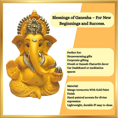 Gold Art India Mango Terracotta Finish Ganesha for Car Dashboard Home Decor Gifting Diwali Birthday Festivals 3.5 x 2 Inches