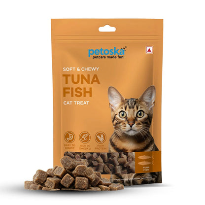 Petoska Tuna Fish Cat Treats –100g | Air-Dried Real Tuna Bites with Taurine & Omega-3 | Chewy High-Protein Snack for Shiny Fur, Lean Muscles & Joint Strength | for Kittens & Adult Cats
