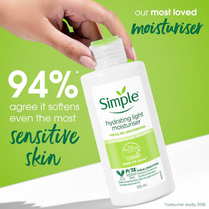 Simple Hydrating Light Moisturiser, 125ml | 12HR Hydration | With Niacinamide, Pro-Vitamin B5, Strengthens Skin Barrier| Lightweight, Non-Greasy Moisturizer | For Soft, Smooth Skin
