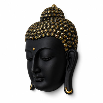 Black & Gold Buddha Face Wall Hanging Statue for Home Decor, Premium Resin Meditation Buddha Wall Art for Living Room, Office, Temple, Yoga Room & Spiritual Decoration