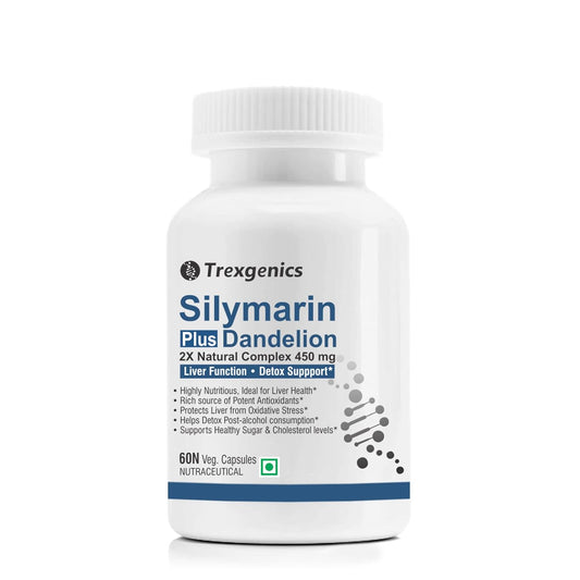 Trexgenics Silymarin Plus Dandelion supplement bottle on a white background